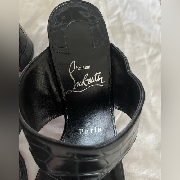 Christian Louboutin EGYPTIC Croc Leather Thong Mule Sandal Block Heel Shoes 36 - Picture 7 of 7